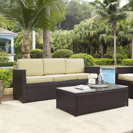 VERANDA Palm Harbor Wicker Patio Sofa; Brown with Sand Cushion VE383554